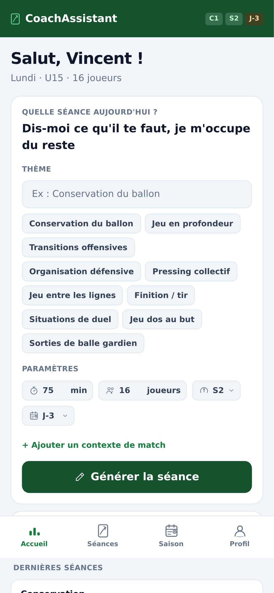 Tableau de bord CoachAssistant