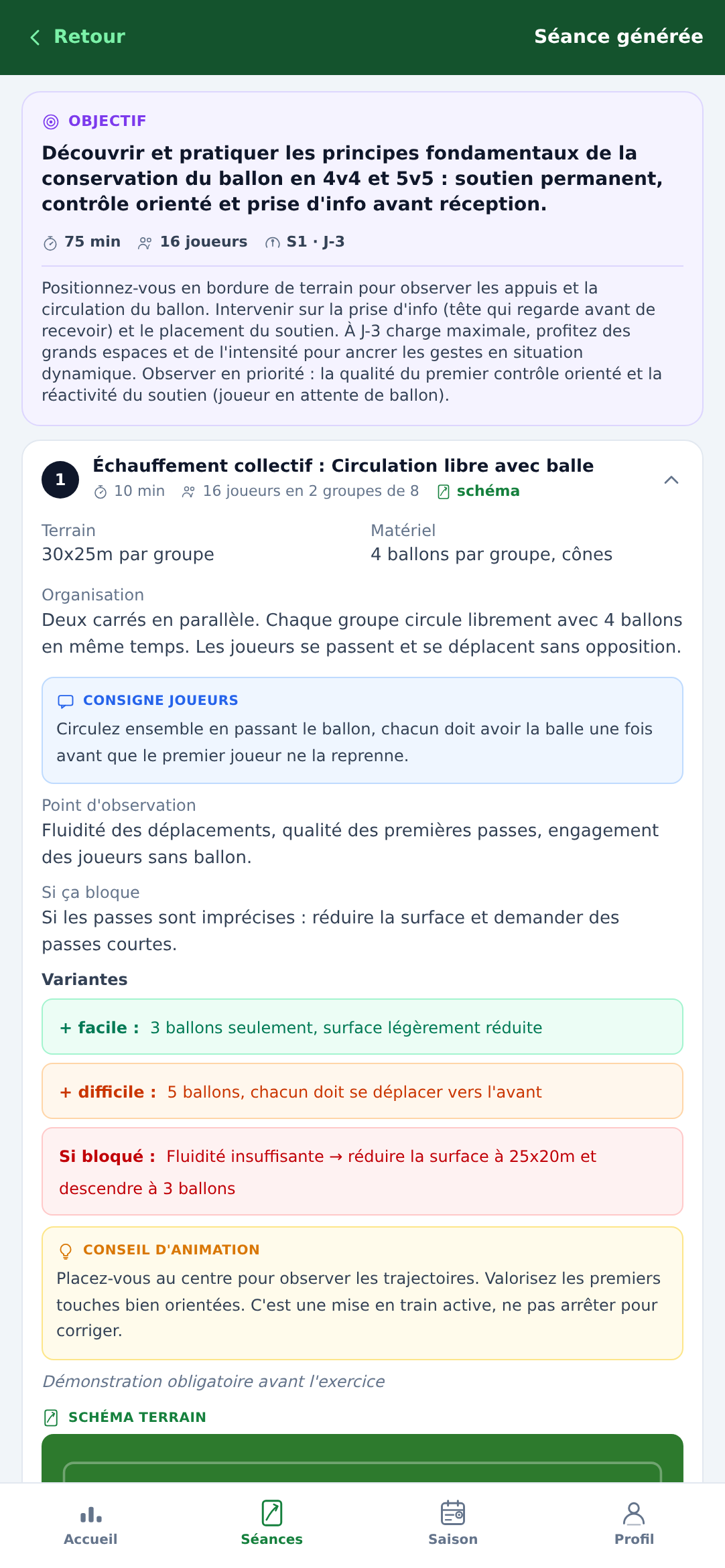 Écran d'une séance